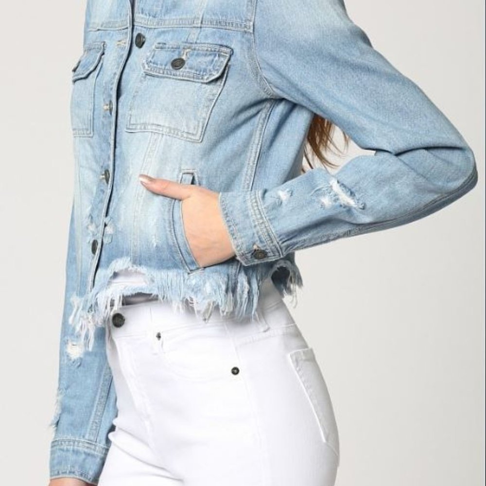 Women's Distressed Light Blue Jean Jacket